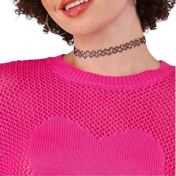 B flawless pink Heart Mesh Sweater - Picture 5 of 8